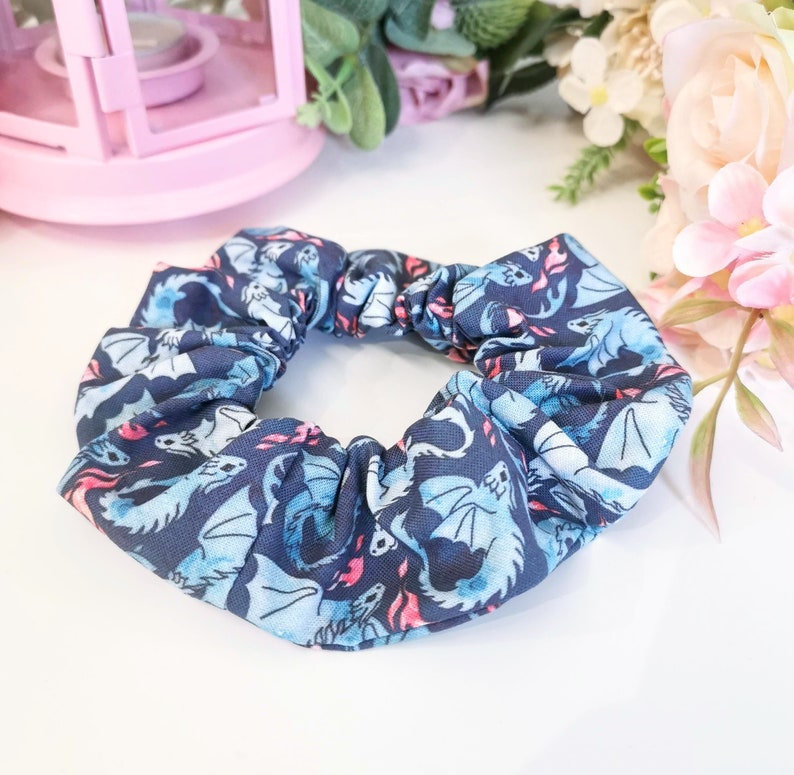 Dark Blue Dragon DnD scrunchies for a retro style tying hair image 1