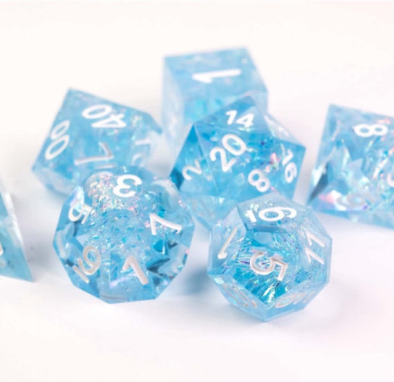 Pink and Blue Ice SHARP EDGE Dice 7 Piece Polyhedral Set for Dungeons and Dragons Tabletop RPGs Pathfinder