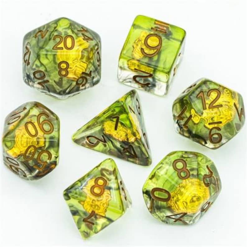 Druid Wolf Head DnD Dice 7 Piece Polyhedral Set for Dungeons and Dragons Pathfinder Tabletop RPGs