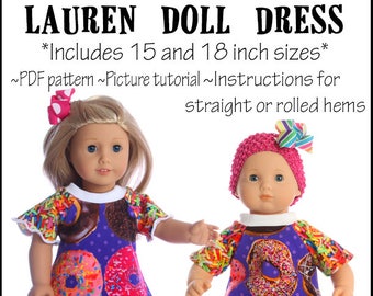 18 inch doll Twirl dress sewing pattern 15 inch pattern PDF pattern Tunic and dress options WildBYDesign Lauren pattern Instant download