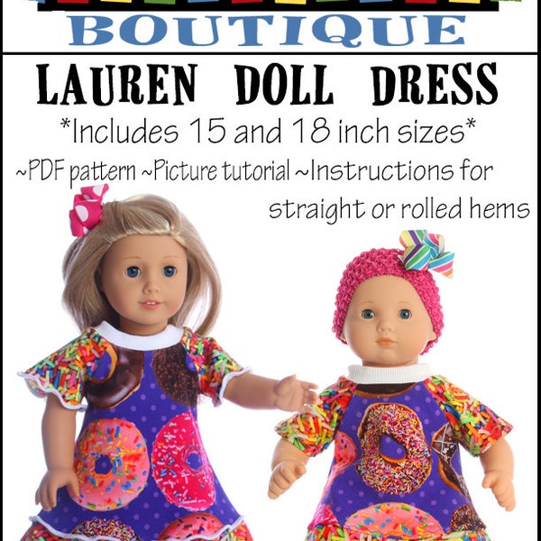 18 inch doll Twirl dress sewing pattern 15 inch pattern PDF pattern Tunic and dress options WildBYDesign Lauren pattern Instant download