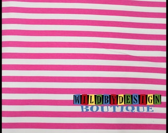 hot pink and white stripe knit fabric, 1/2 inch stripe fabric, cotton lycra fabric, fabric by the yard, pink stripe fabric, jersey knit