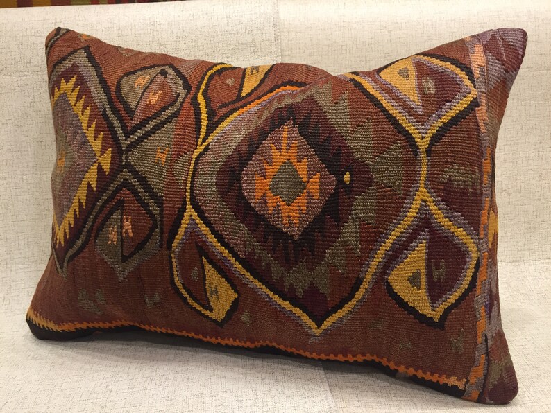 Kilim Lumbar Pillow,Handmade Throw Kilim Pillow,Decorative Pillow,Turkish Kilim Pillow,Home Decor Pillow,Wool Pillow,16x24 \u0130nch,40x60cm