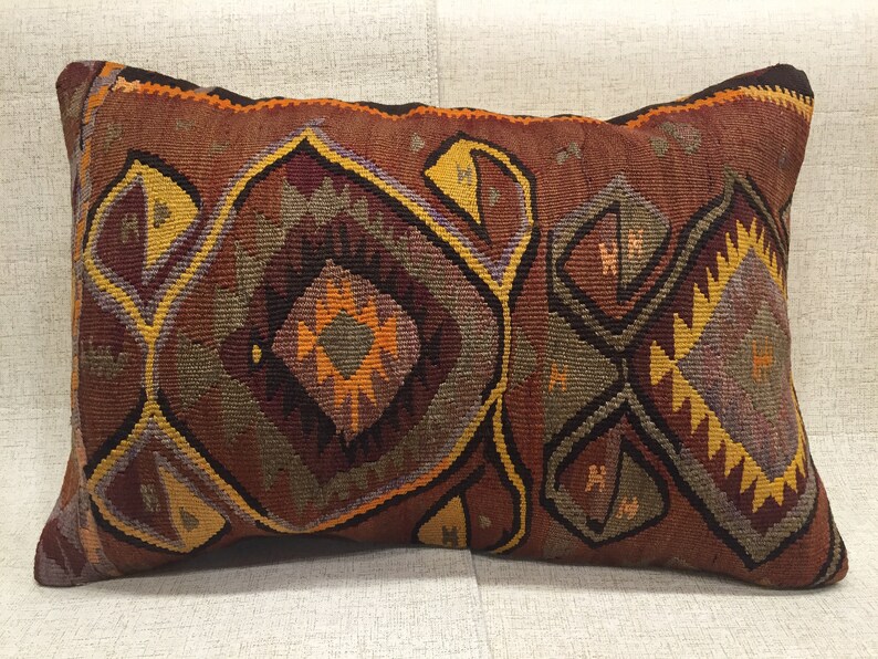 Kilim Lumbar Pillow,Handmade Throw Kilim Pillow,Decorative Pillow,Turkish Kilim Pillow,Home Decor Pillow,Wool Pillow,16x24 \u0130nch,40x60cm
