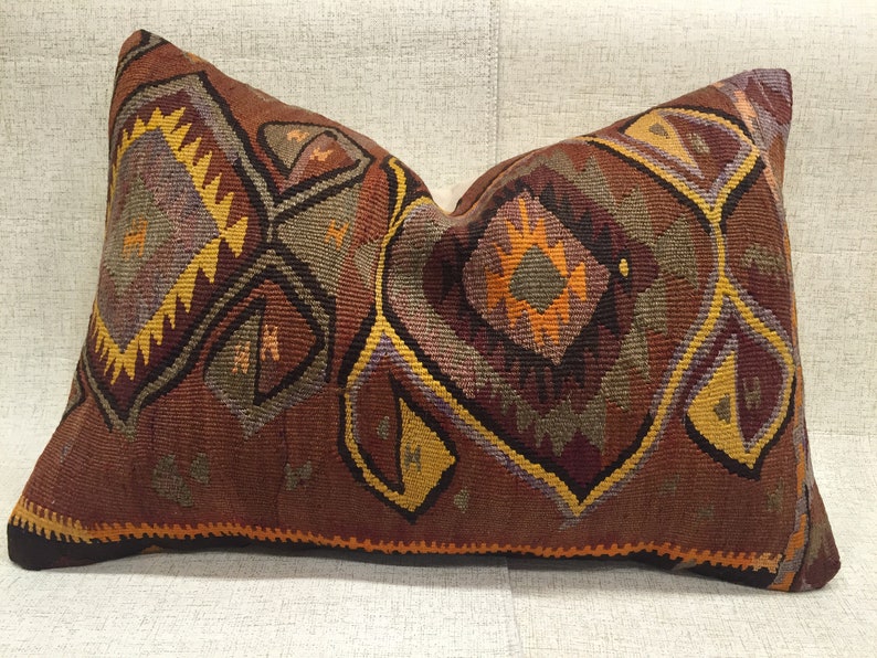 Kilim Lumbar Pillow,Handmade Throw Kilim Pillow,Decorative Pillow,Turkish Kilim Pillow,Home Decor Pillow,Wool Pillow,16x24 \u0130nch,40x60cm