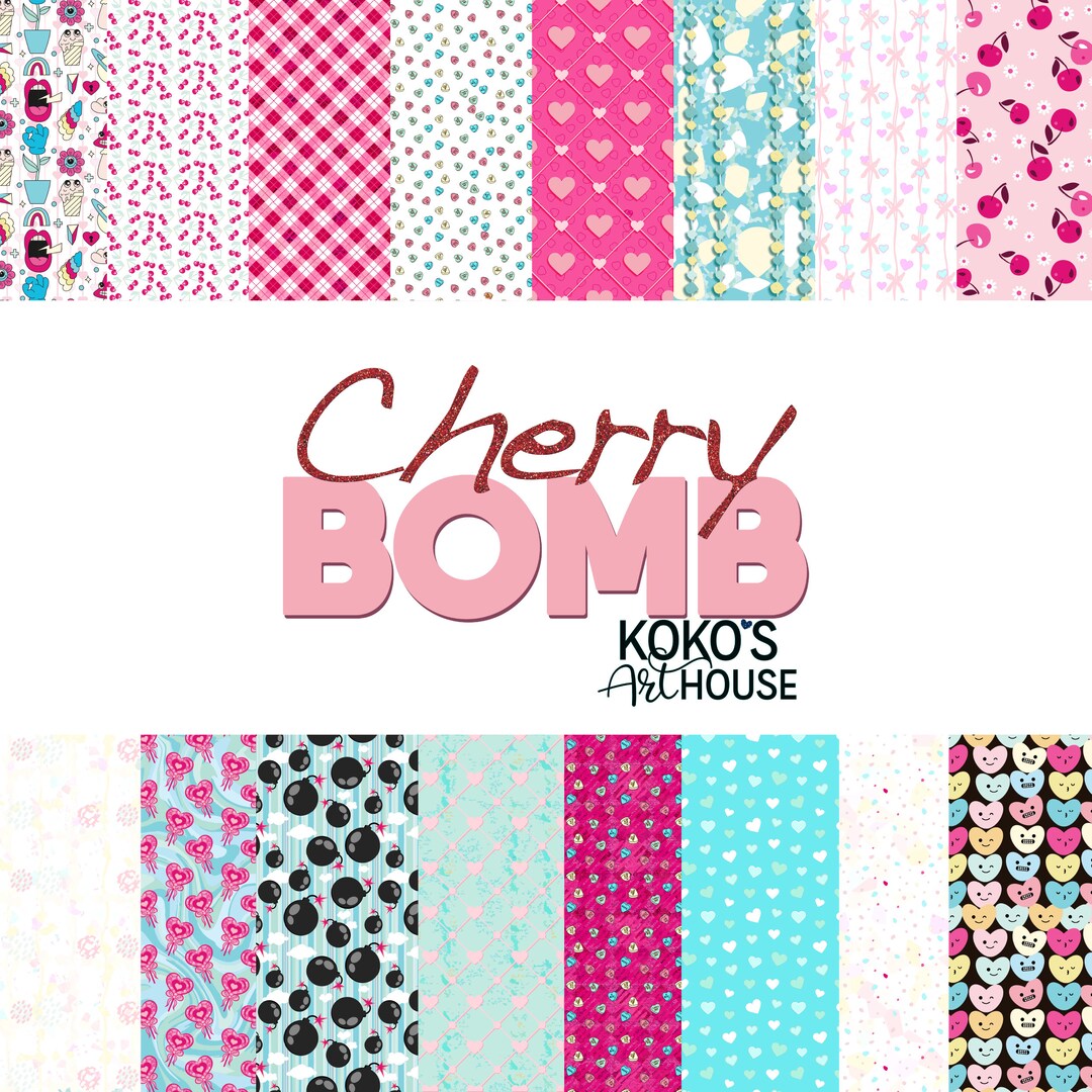 CHERRY BOMB Valentine's Day Digital Patterns Geometric - Etsy