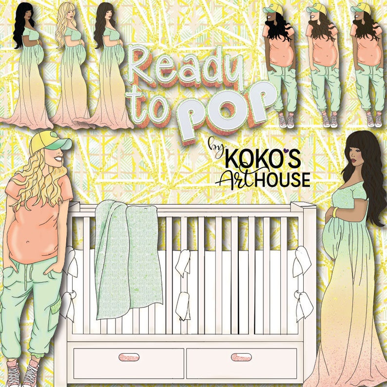 Ready to Pop Clipart Fashion Girls Maternity Pregnancy Etsy