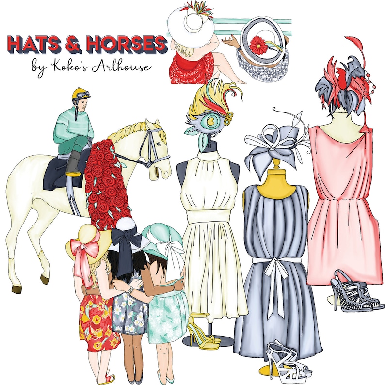 Hats and Horses Kentucky Derby Clipart Fashion Girls Pretty - Etsy Denmark