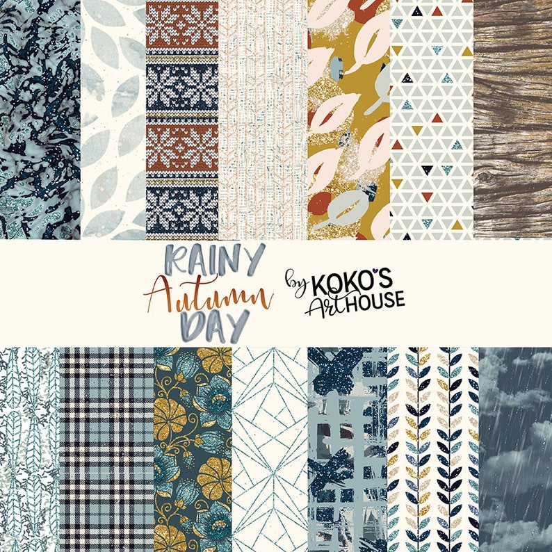 Autumn Rain Digital Papers by Koko's Arthouse