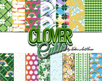 Clover Cutie digital patterns shamrocks, rainbows,  floral, stripes, brush strokes, modern abstracts and more scrapbooking Planner Stickers