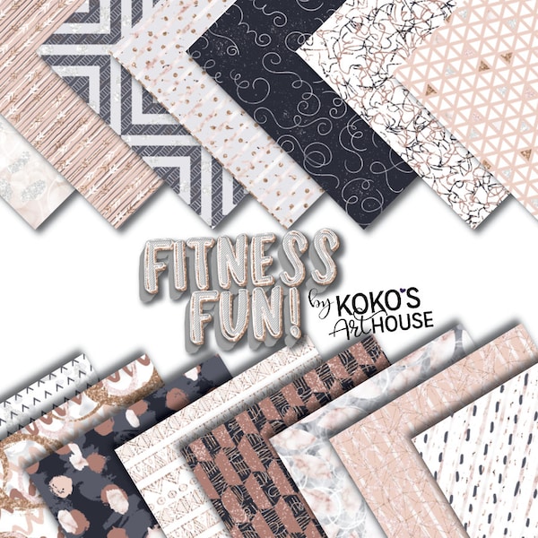Fitness Fun digital patterns, fashion girls, gym, yoga, pastels, girly, cute  abstracts scrapbooking Planner Stickers