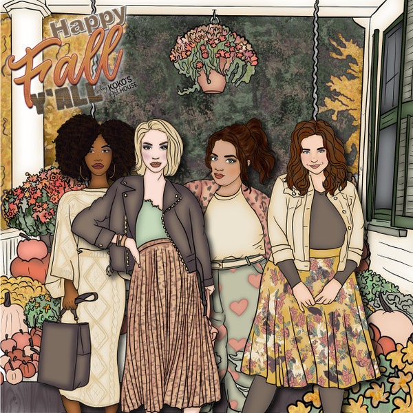 Happy Fall Y’all! Autumn themed planner and scrapbooking art with fashion girls, autumnal snacks, accessories, and more!