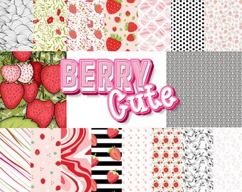 Berry Cute Strawberry Summer Fresh digital patterns and backgrounds for scrapbooking Planner Stickers and more