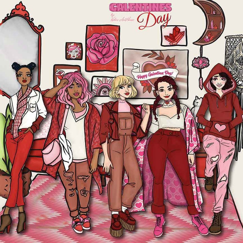 Happy Galentines Day Digital Files Fashion Girls Hearts | Etsy