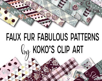 Faux Fur Fabulous digital patterns, fur, fashion, cozy, coffee, makeup, scrapbooking Planner Stickers