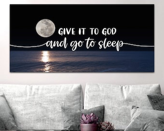 Quiet Sea #4 'Give it to God and Go to Sleep' Sign Wall Art Decor Hanging Christian Quote Sayings Bible Verse Artwork Framed Print