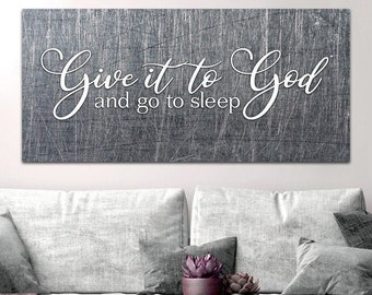 Deep Colored #15 'Give it to God and Go to Sleep' Sign Wall Art Decor Hanging Christian Quote Sayings Bible Verse Artwork Framed Print