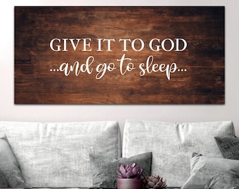 Deep Colored #15 'Give it to God and Go to Sleep' Sign Wall Art Decor Hanging Christian Quote Sayings Bible Verse Artwork Framed Print