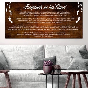 Footsteps #14 Footprints in the Sand Wall Art Decor Canvas Hanging Print Framed Poem Prayer Sign for Home Jesus Carried Me Footsteps