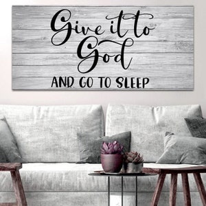 Imagen de madera gris # 11 Letrero &#39;Dáselo a Dios y vete a dormir&#39; Decoración de arte de pared Colgante Cita cristiana Refranes Versículo bíblico Obra de arte Lámina enmarcada