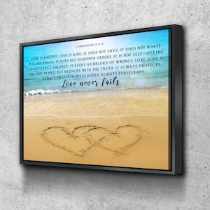 1 Corinthians 13 &#39;Love is Patient Love is Kind&#39; #22 Wall Art Canvas Hanging Decor Print Framed Bible Verse Scripture Christian Sign for Home