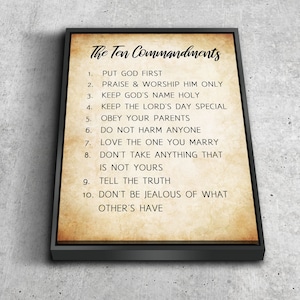 Parched Paper #5 10 Commandments Wall Art Canvas Framed Ten Commandment Hanging Artwork Print