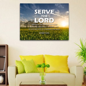 Mark 10:45 Serve the Lord Bible Verse Wall Art Canvas Scripture Home Decor Religious Framed Painting Gifts