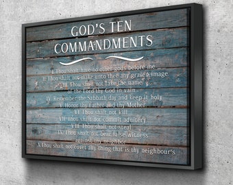 Rustic Wall Image #1 10 Commandments Wall Art Canvas Framed Ten Commandment Hanging Artwork Print