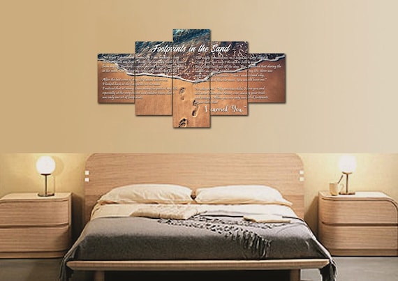 EMERZE Impronte nella sabbia Quadro su Tela Pittura Immagini Poster per soggiorno camera da letto bagno (incorniciato, 80x104cm 32x42inch