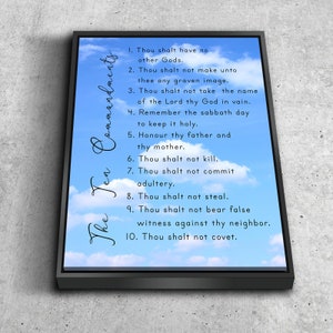 Cloudy Sky #7 10 Commandments Wall Art Canvas Framed Ten Commandment Hanging Artwork Print