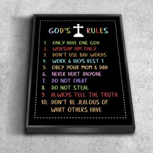 Kids Can Understand #2 10 Commandments Wall Art Canvas Framed Ten Commandment Hanging Artwork Print