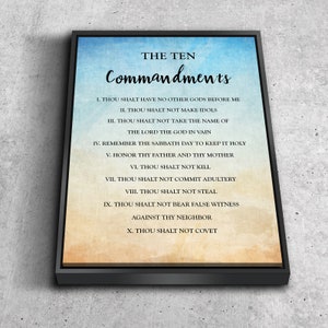 Vintage #12- 10 Commandments Wall Art Canvas Framed Ten Commandment Hanging Artwork Print