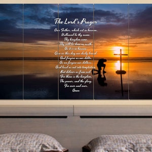 Praying at Cross #8 The Lords Prayer Wall Art | Hanging | Framed | Wall Decor | Bible Verse | Quote | Scripture | Canvas | Print