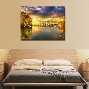 Matthew 19:26 With God all things are Possible Bible Verse Canvas Wall Art Scripture Home Decor Religious Framed Painting Gifts