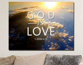 1 John 4:16 God is Love Bible Verse Wall Art Canvas Scripture Home Decor Religious Framed Painting Gifts