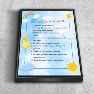 For Kids #11 10 Commandments Wall Art Canvas Framed Ten Commandment Hanging Artwork Print