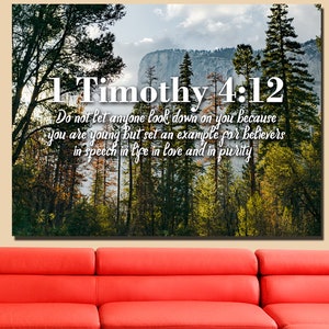 1 Timothy 4:12 Don’t let anyone look down on you because you are young Bible Verse Wall Art Canvas Scripture Home Decor Religious Framed