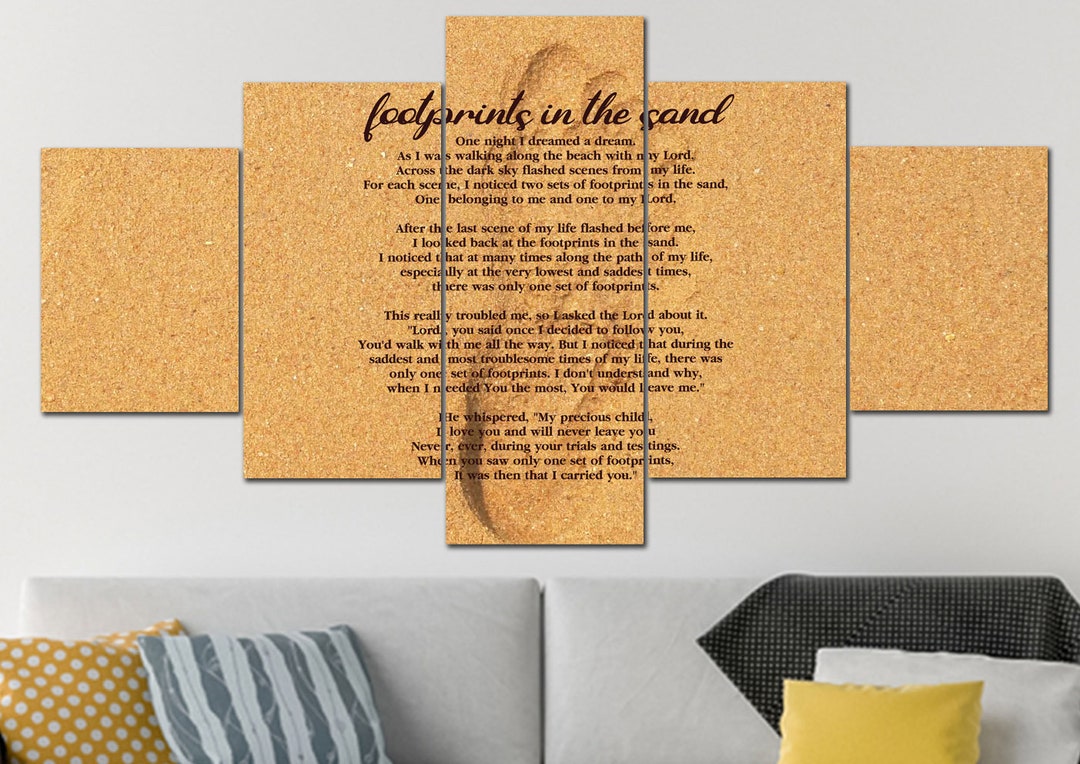 Closeup Print 7 Footprints in the Sand Wall Art Decor Canvas Hanging
