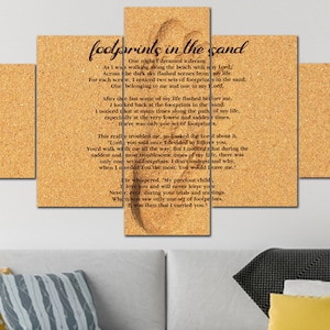 Closeup Print #7 Footprints in the Sand Wall Art Decor Canvas Hanging Print Framed Poem Prayer Sign for Home Jesus Carried Me Footsteps