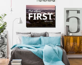 Romans 12:10 Put Others First Bible Verse Wall Art Canvas Scripture Home Decor Religious Framed Painting Gifts