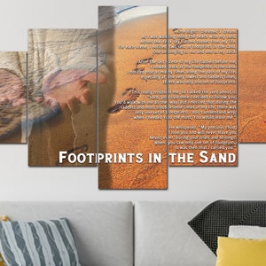 Jesus Hände #2 Fußabdrücke im Sand Wand Kunst Dekor Leinwand Hängedruck gerahmt Gedicht Gebetsschild für Zuhause Jesus trug mich