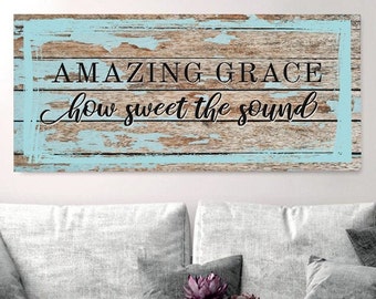 Niesamowita łaska Jak słodki dźwięk Chrześcijańskie znaki do wystroju domu Werset biblijny | Chrześcijańska sztuka ścienna | Piosenka | Hymn | Pismo Święte | Rustykalny | Drewniany