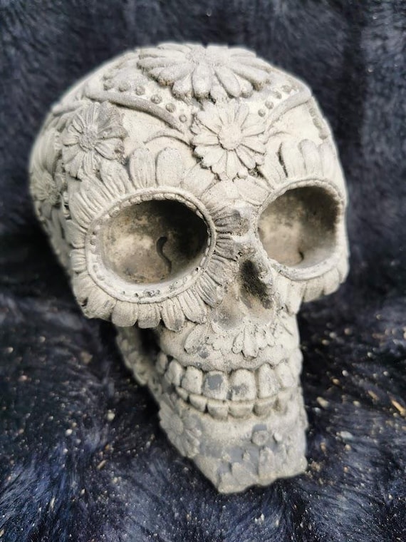 Floral Skull Stone Statue