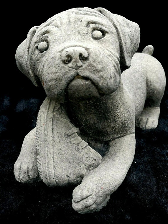 boxer puppy dog  playing with shoe Stone Garden Ornament Statue
