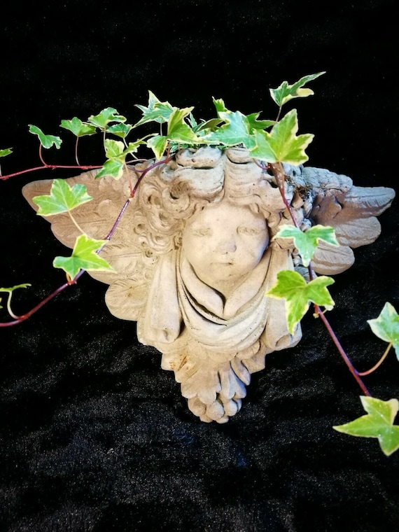 Art Nouveau Lady face wall planter concrete garden ornament