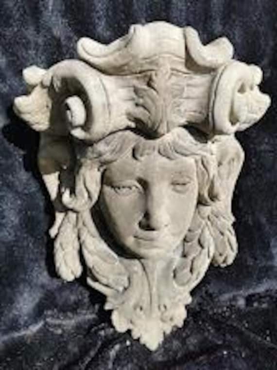 Lady face wall planter concrete garden ornament