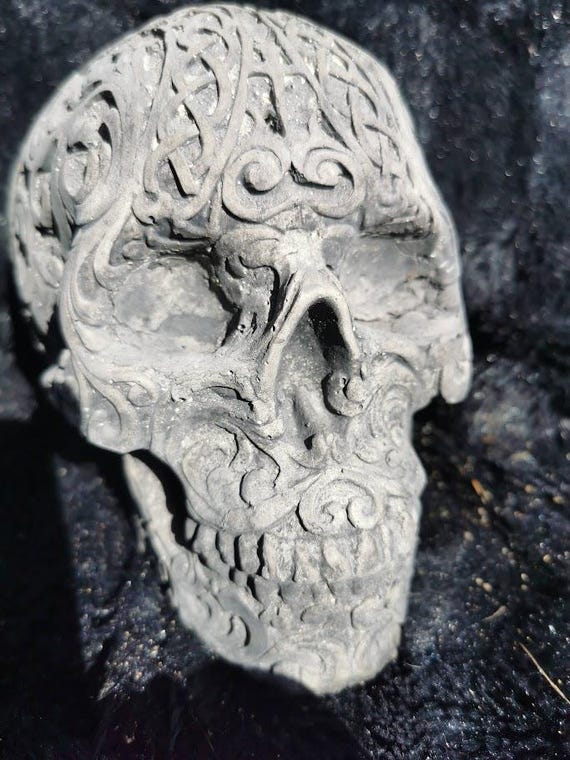 Skull Statue, Garden Decor, Celtic Skull