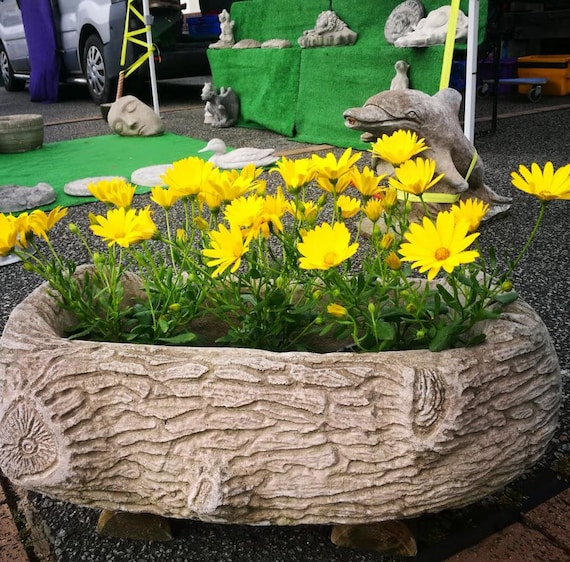 decorative  CONCRETE PLANTER TROUGH with tree bark design in Concrete
