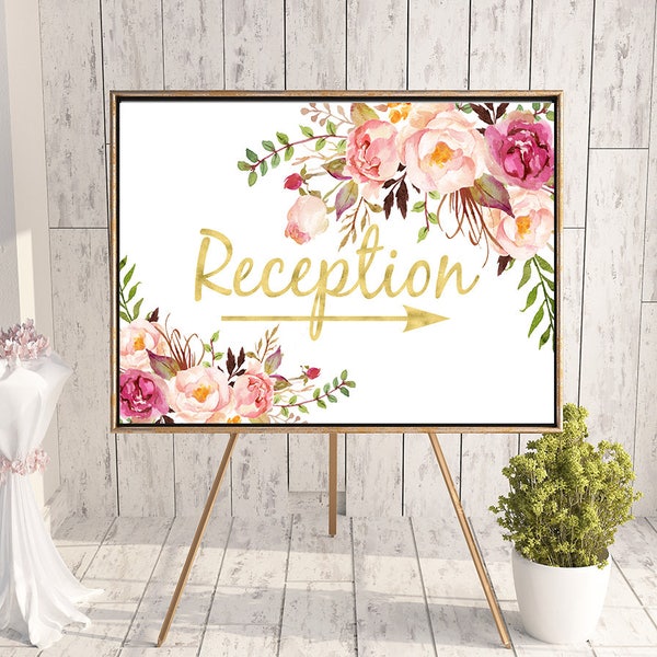 Cheap wedding sign, welcome sign, cute wedding sign, reception signage, directional sign, welcome reception, wedding arrow sign, large A104