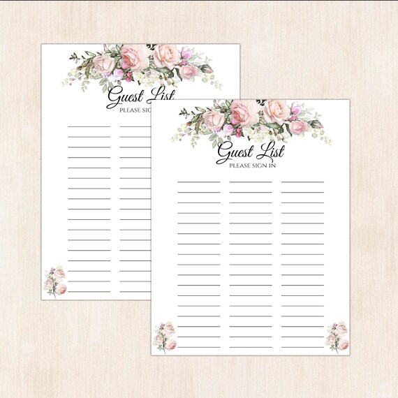 printable guest list guest list guest list printable etsy wedding guest list printable